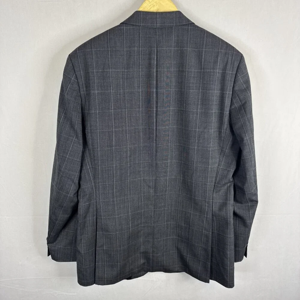 Hugo Boss Virgin Wool Windowpane Blazer Men’s‎ 38R Made USA Sports Coat Gray